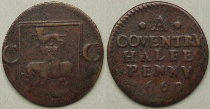 Coventry, city issue 1669 halfpenny N5305 Coventry, city issue 1669 halfpenny N5305